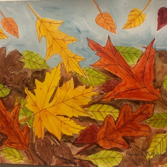 HAND CRAFTED Colorful Fall Leaves Watercolor Painting - Picture 3 of 6